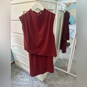 Elegant wine red burgundy sleeveless high neck draped dress✨
